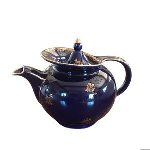 The " Windshield " HALL China Ceramic Teapot. Cobalt Blue. Made in USA. 1940's